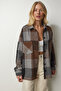 Women's Brown Ecru Patterned Oversize Cashmere Lumberjack Shirt TU00034 - 3