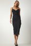 Women's Black Strappy Stylish Woven Dress with Gather Detail DP00189 - 3