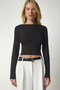 Women's Black Open Back Knitted Crop Blouse TO00104 - 4