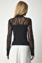 Women's Black Tulle Detailed Ribbed Knitted Blouse HJ00005 - 6