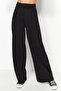 Siyah Cırt Cırt Kapamalı Yüksek Bel Pileli Wide Leg/Geniş Kesim Örme Pantolon TWOAW24PL00177 - 9