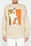 Stone Foil Printed Thick Fleece Inside Crew Neck Oversize Knitted Sweatshirt TWOAW24SW00132 - 4