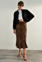 Brown Premium High Quality Animal Patterned Satin Midi Woven Skirt TWOAW24ET00140 - 5