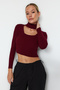 Claret Red Crop Stand Collar Knitwear Sweater TWOAW24KZ01206 - 6