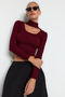Claret Red Crop Stand Collar Knitwear Sweater TWOAW24KZ01206