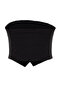 Siyah Straplez Düğme Detaylı Crop Dokuma Bluz TWOAW24BZ00421 - 14
