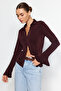 Brown Shiny Surface and Soft Texture Polo Collar Buttoned Knitted Shirt Twoaw24Go00194