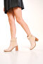 Women's Beige Buckle Detailed Side Elastic Heeled Boots - 2