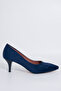 Women's Navy Blue Suede Thin Short Heeled Stiletto Shoes - Candy - 2