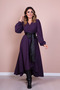 Plum Asymmetric Cut Black Faux Belt Accessory Long Sleeve Double Breasted Pattern Dress - 2