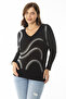 Women's Large Size Black Stone Detailed V-Neck Long Sleeve Blouse 65N36861