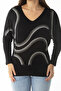 Women's Large Size Black Stone Detailed V-Neck Long Sleeve Blouse 65N36861 - 5