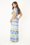 Women's Large Size Blue V-Neck Belted Long Dress 65N36879 - 3