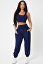 Kadın Lacivert Kaşkorse Cepli Jogger Eşofman Altı ve Crop Top Bluz - 4