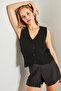 Women's Black Buttoned Patterned Knitwear Vest 40931003 - 4