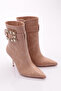Women's Side Buckle Heeled Boots Beige Snake 91133557 - 2