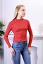 Women's Red Fitted High Collar Long Sleeve Ribbed Stretchy Knitted Blouse