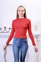 Women's Red Fitted High Collar Long Sleeve Ribbed Stretchy Knitted Blouse - 3