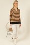 Camel Black Striped Polo V-Neck Fine Knitwear Sweater - 3