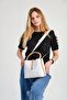 s5 Medium Size JP Embossed Printed 4 Compartment Women's Shoulder Bag with Lock Detail 4002 WHITE TABA - 3