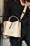 Jp Embossed Printed - Lock Detailed S5 Medium Size Women's Shoulder Bag 4 Compartments Cream Combination - 2