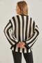 Women's White Black Striped Front Tie Openwork Knitwear Sweater 20234916 - 3
