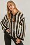 Women's White Black Striped Front Tie Openwork Knitwear Sweater 20234916