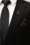 Black Slim Tie Handkerchief & Silver Color Anchor Brooch Men's Gift Set - 2