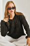 Women's Black Patterned Openwork Sweater 20234171