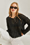 Women's Black Patterned Openwork Sweater 20234171 - 6