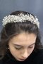 White Pearl and Crystal Puffer Model Hair Accessory for the Most Beautiful Brides – Crown, Crystal Stone, Stylish Fashion - 3