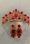 Wedding Material Women's Gold Ruby Color Crystal Glass Stone Bridal Crown and Earring Set – Magnet, Hediy