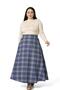 Large Size Waist Detailed Pocket Zippered Bell Plaid Indigo Long Skirt