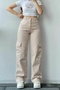 Stone Women's Beige Extra High Waist Palazzo Jean with Cargo Pocket and No Back Pocket
