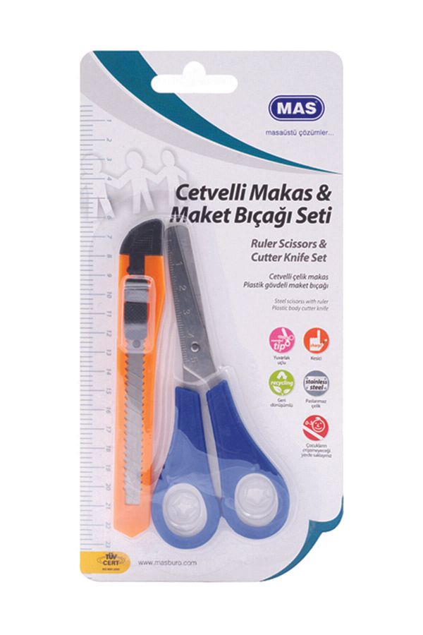 Mas-681 Cutter Set with Ruler Scissors+Small Utility Knife 1