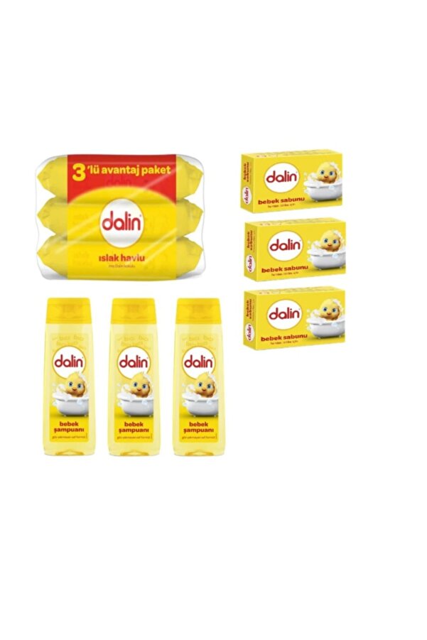 Dalin 9 Parça Bebek Set, 3 Şampuan, 3 Sabun, 3 Islak Havlu Mendil