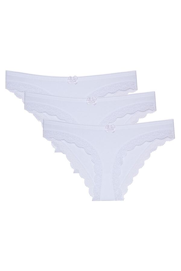Sevim-Women's White 3-Piece Lace Panties 6401 1