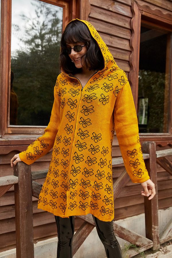 Mustard hooded cardigan hot sale