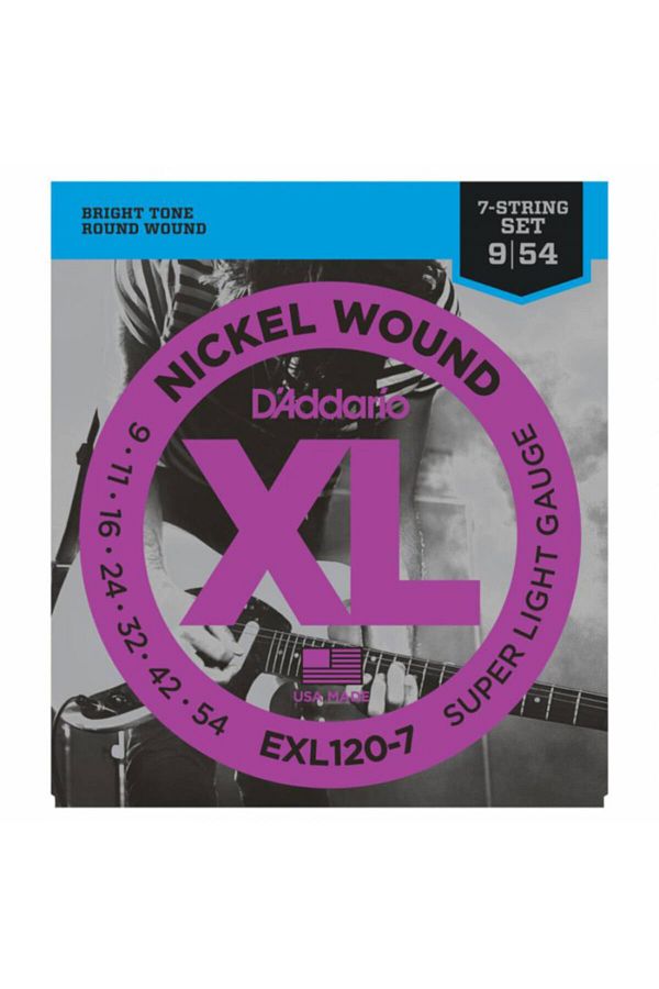 Daddario-D'addario Exl120-7 Nickel Wound, 7-string, Super Light, 9-54 Set String Electric Guitar String 7 Strings 009 1