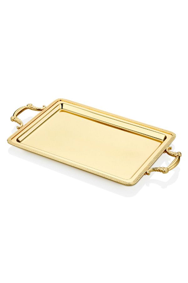 Cemile-Matte Gold Bow Patterned Rectangular Tray 51X28 Cm 1Sea-977123-A 1