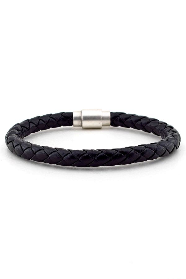 Solfera-Men's Braided Black Leather Bracelet Bt050 1