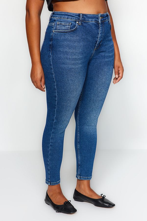 Trendyol Curve Navy Blue High Waist Stretchy Skinny Jeans TBBAW24CJ00048 Trendyol