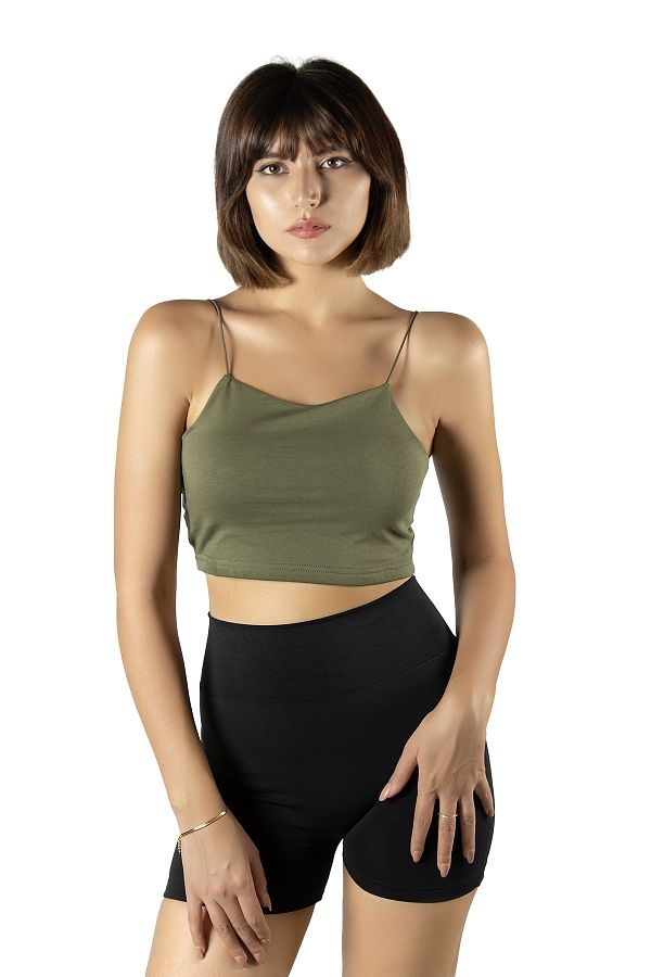 ADEGO-Khaki Stringed Cotton Knitted Short Crop Undershirt 1