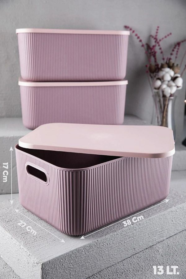 Bayev-2 Pieces Storage 13 Lt Purple Multi-Purpose Closet Organizer Box with Lid Decorative Box 1