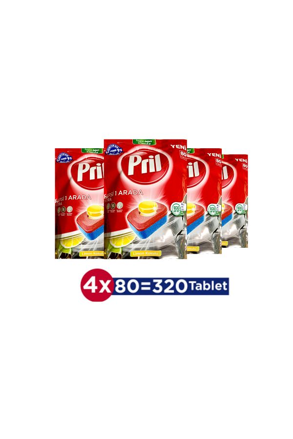 Pril-Extra 320 Washing Dishwasher - All in One, Detergent Tablet with Lemon Scent (4X80Lipack) 1