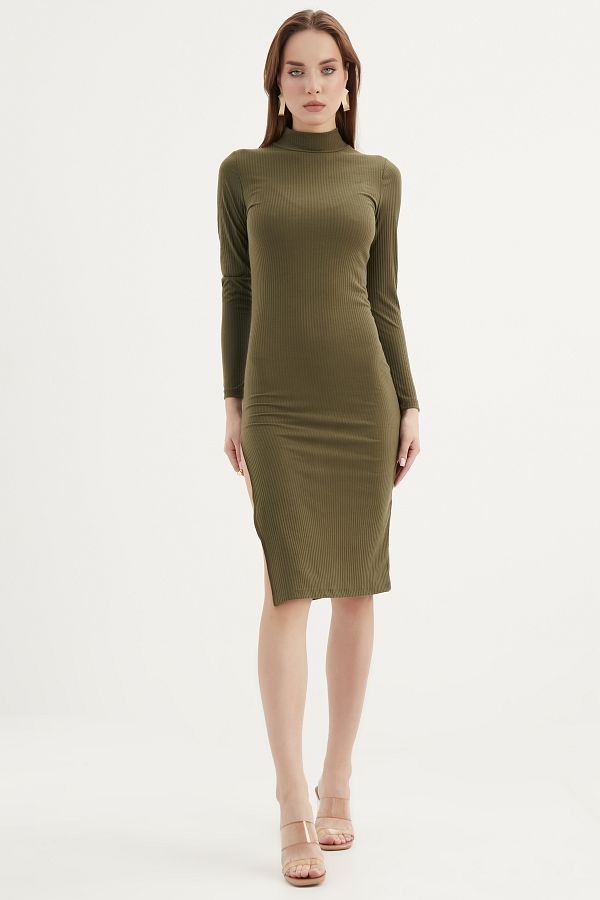 alpira Women s Mid Length Midi Dress Ribbed Fabric Slit Dress Mid Length Dress PR2024 Trendyol
