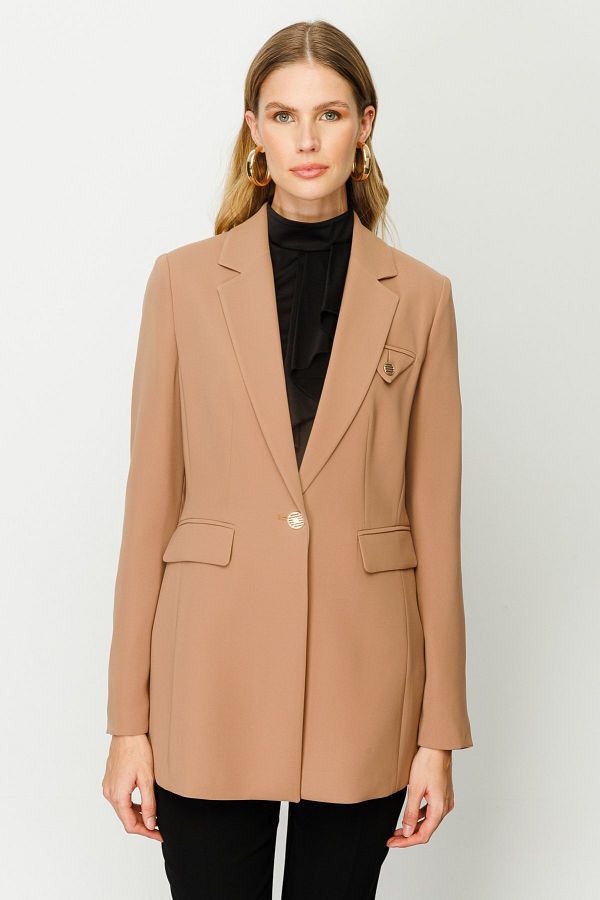 Ekol Single Button Long Jacket Trendyol