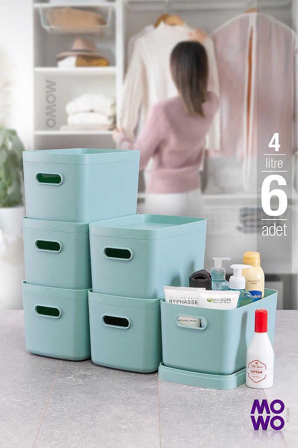 Mowo Home-Alegra 4 Lt Turquoise In-Cabinet Organizer Box with Lid - 6 Multi-Purpose Storage Boxes 1