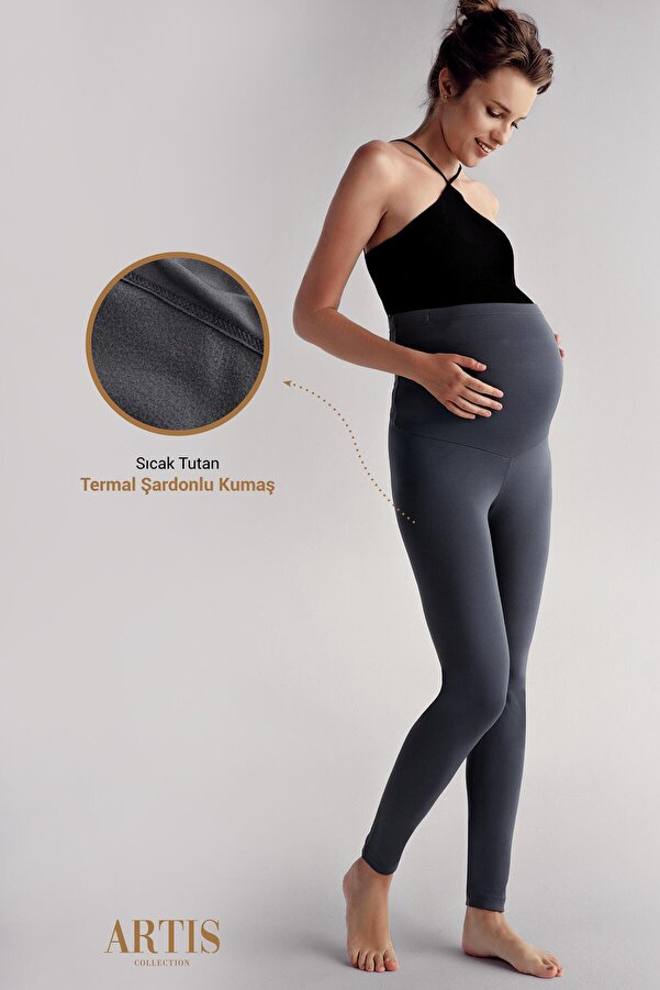 Artış Termal Şardonlu Sıcak Tutan Esnek Beli Ayarlanabilir Kışlık Hamile Tayt T10