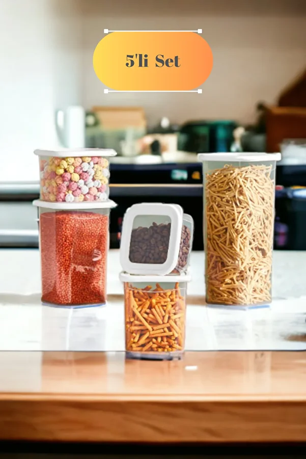 Melkan Home-Food Container 5-Piece Square Food Container Storage Container Dowry Set Square Transparent Spice Bowl Set with White Lid 1